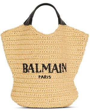 Balmain Logo Straw-Effect Tote Bag - Metallic