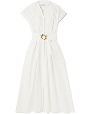 Saloni Belted Cotton-Blend Midi Dress - White