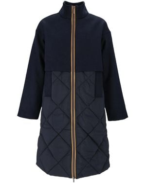 K-Way Quilted Wool-Blend Parka Coat - Blue
