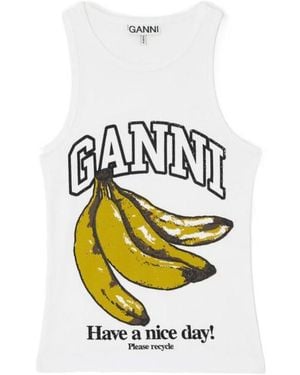 Ganni Banana Graphic Ribbed Tank Top - White