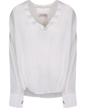 ERMANNO FIRENZE Pearl-Embellished V-Neck Blouse - White