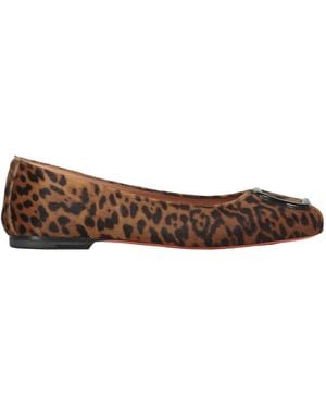 Santoni Animal-Pattern Buckle Ballet Flats - Brown