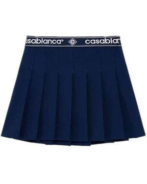 CASABLANCA Logo-Waist Pleated Mini Skirt - Blue