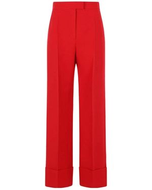 Valentino Pleat Detailed Turn-Up Hem Trousers - Red