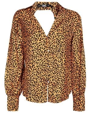 KARL LAGERFELD Leopard-Print Backless Silk Blouse - Brown
