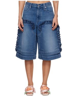 Simone Rocha Ruffle Frill Board Denim Shorts With Belt Loop - Blue