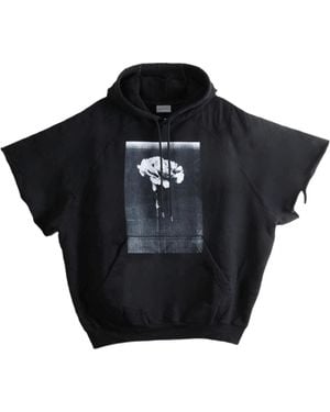 Balenciaga Artwork Printed Distressed Short-Sleeved Hoodie - Black