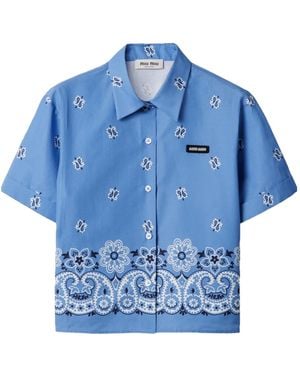 Miu Miu Printed Slubbed Poplin Shirt Clothing - Blue