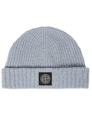 Stone Island Ribbed Knit Beanie With Compass Logo Patch - Grey