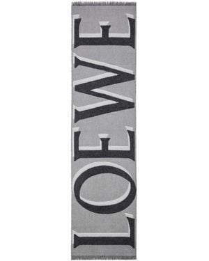 Loewe Logo Printed Frayed Edge Scarf - White