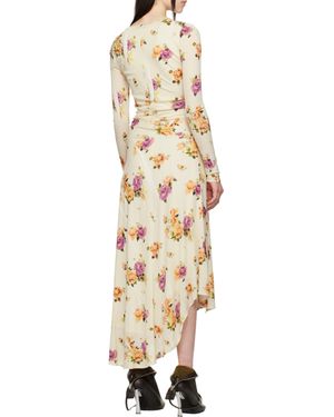 Acne Studios Floral-Printed Asymmetric Hem Dress - Metallic