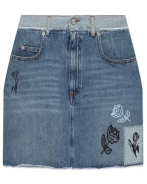 Marni Flower Embroidered Denim Mini Skirt - Blue