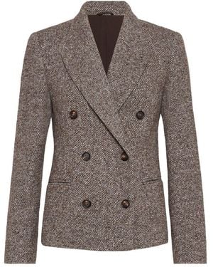 Brunello Cucinelli Double-Breasted Long Sleeved Blazer - Brown