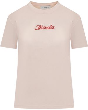 Lanvin Logo Embroidered Crewneck T-Shirt - Pink