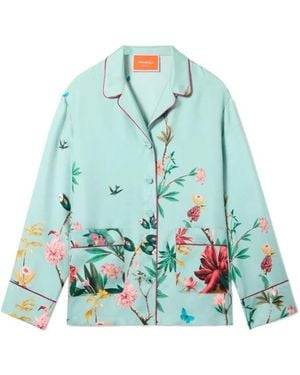 La DoubleJ La Doublej Floral Print Notched Collar Shirt - Blue
