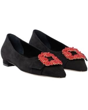 Manolo Blahnik Embellished Suede Ballet Flats - Black