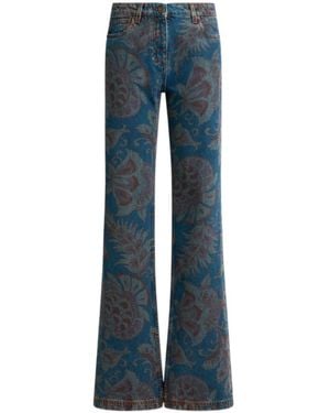 Etro Flared Jeans With Floral Motif - Blue