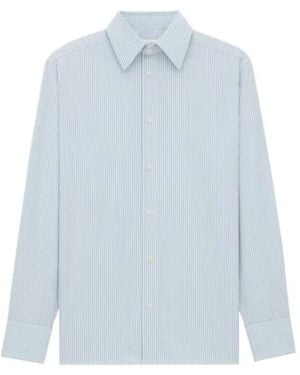 Saint Laurent Cassandre Striped Button-Up Shirt - Blue