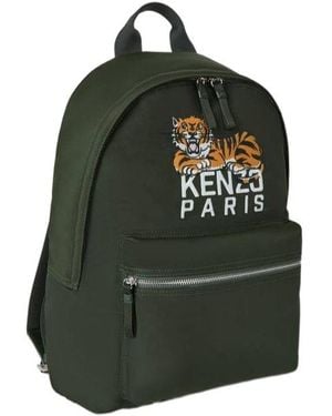 KENZO Logo Embroidered Zipped Backpack - Green