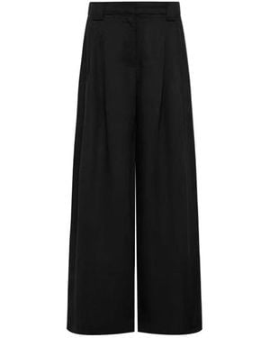 St. Agni Wide Leg Pleat Pants - Black