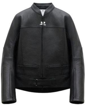 Courreges Courrèges Scuba Leather Zipped Bomber Jacket - Black