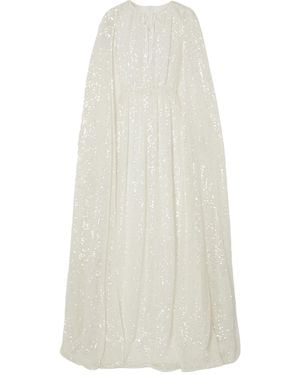 Erdem Kenley's Shawl-Style Pleated Sequined Gown - White