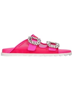 Roger Vivier Crystal Buckle Details Elastic Flip-Flops - Pink