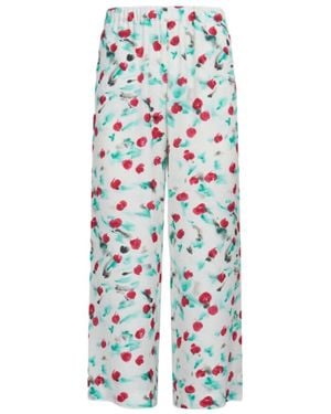 Marni Floral Printed Cropped Satin Pants - White