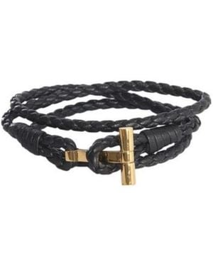 Tom Ford T-Bar Braided Leather Bracelet - White