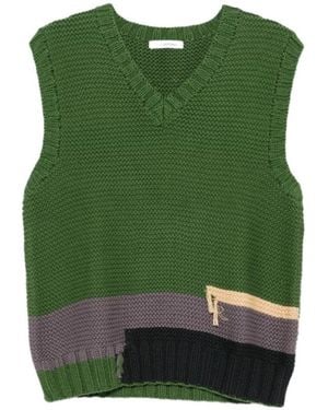 YMC V-Neck Colour-Block Vest - Green