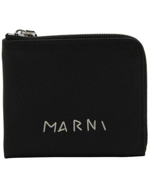Marni Logo Embroidered Zipped Wallet - Black