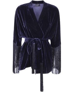 Antonelli Papavero Fringe Kimono Top - Blue