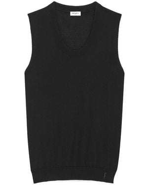 Saint Laurent Le Cassandre Logo Plaque Knitted Vest - Black