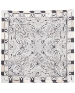 Etro Silk Pocket Square With Paisley And Medallion Motif - Gray