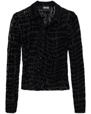 Versace Jeans Couture Logo-Lettering Sheer Shirt - Black