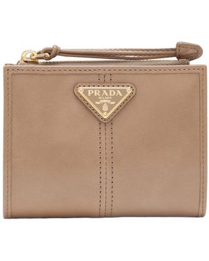 Prada Triangle-Logo Bi-Fold Wallet - Natural