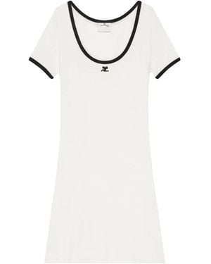 Courreges Scoop Neck Dress With Embroidered Logo - White