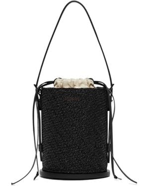 Max Mara Logo Plaque Drawstring Shoulder Bag - Black