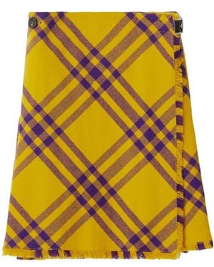 Burberry Chequered Fringed Edge Skirt - Yellow