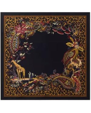 Etro Silk Twill Scarf With Leopard And Paisley Motif - Black