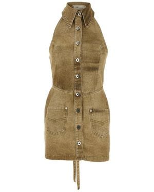 Blumarine Buttoned Halterneck Mini Dress - Natural