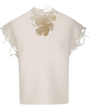 Haikure Kris Distressed Knit Sleepless Sweater - White