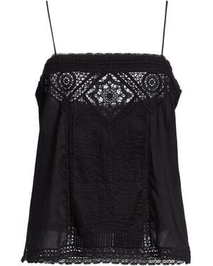 Isabel Marant Square Neck Lace Sleeveless Top - Black