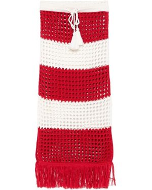 FARM Rio Hollowed-Out Knitted Extra-Long Skirt - Red