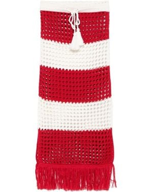 FARM Rio Hollowed-Out Knitted Extra-Long Skirt - Red