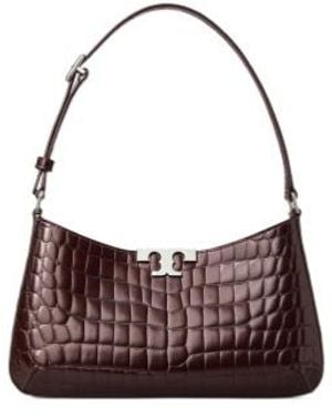 Tory Burch Eleanor Croc-Embossed Shoulder Bag - Brown