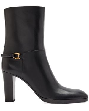 Saint Laurent Chemena 80 Leather Ankle Boots - Black