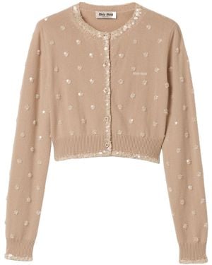 Miu Miu Long Sleeved Cardigan - Natural