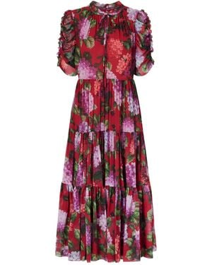 Carolina Herrera Hydrangea-Print Tiered Dress