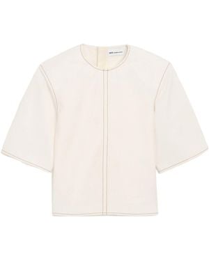 Ami Paris Short-Sleeve Topstitches Top - White
